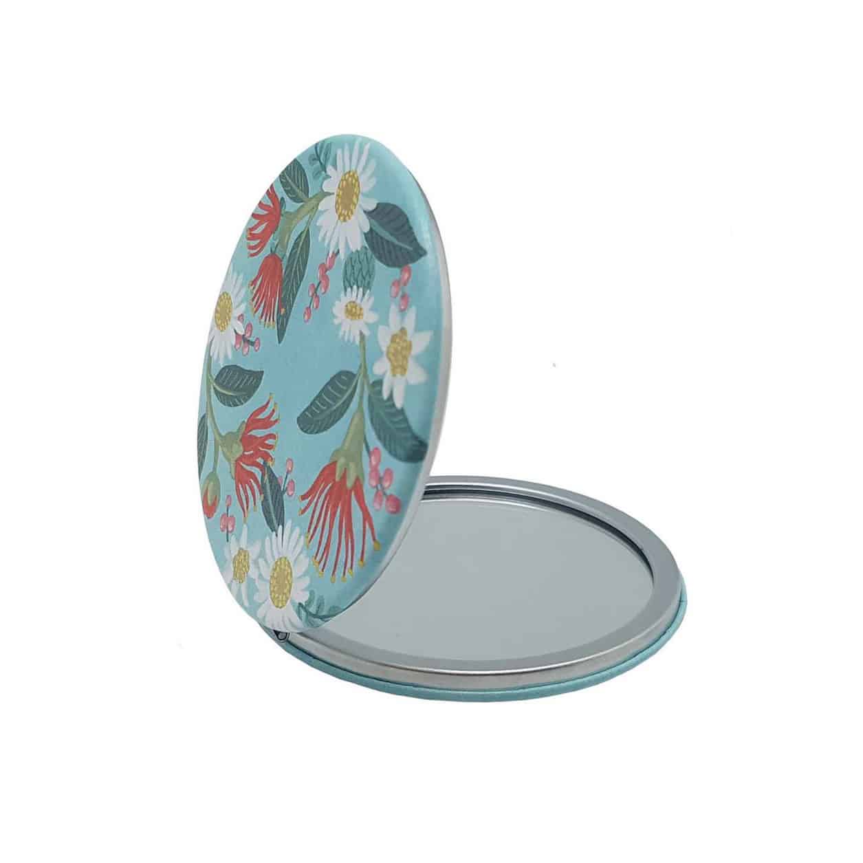 NZ Flowers Double Cosmetic Mirror - Flowers On Aqua