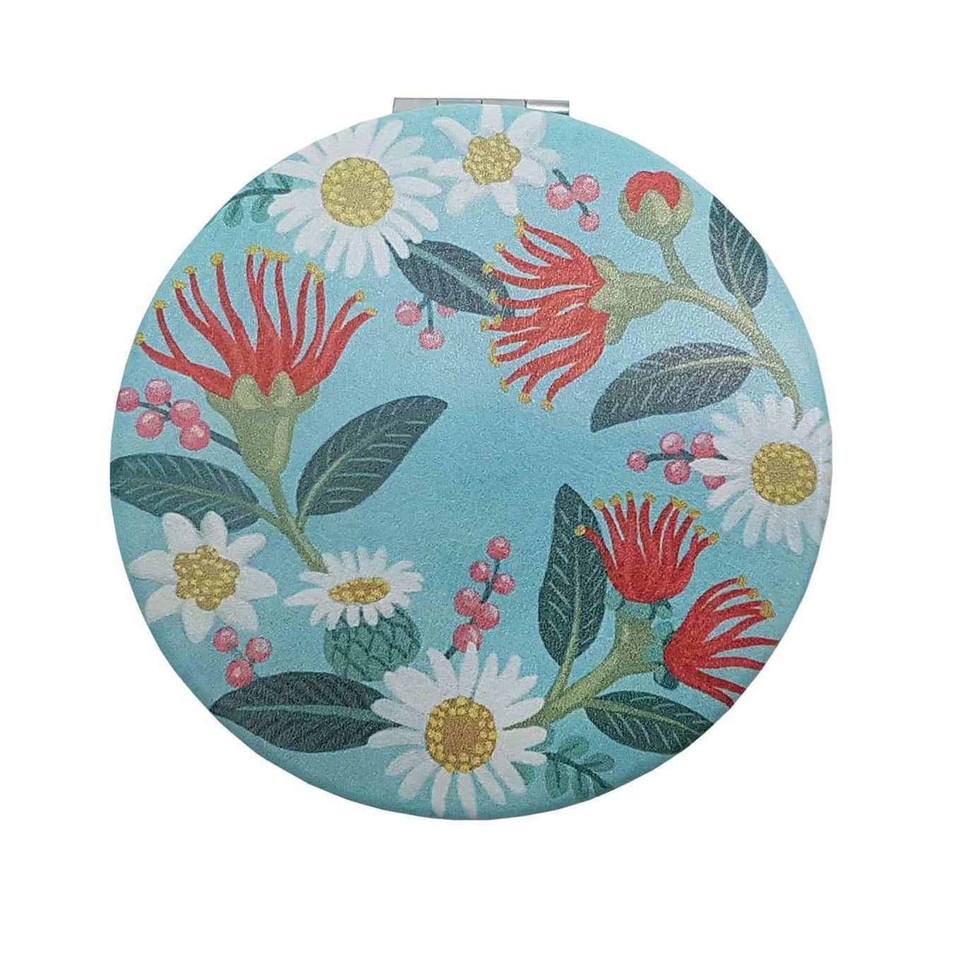 NZ Flowers Double Cosmetic Mirror - Flowers On Aqua
