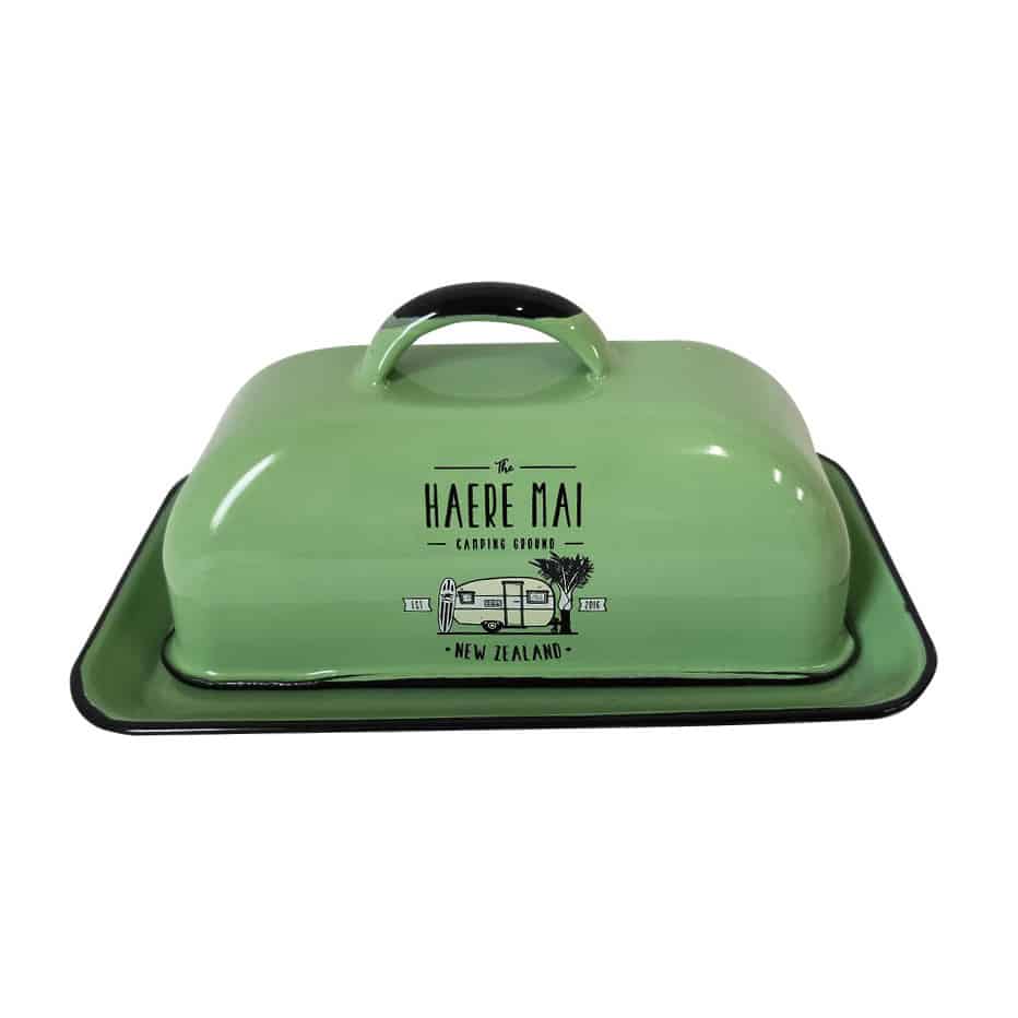 Enamel Butter Dish - Haere Mai - Green