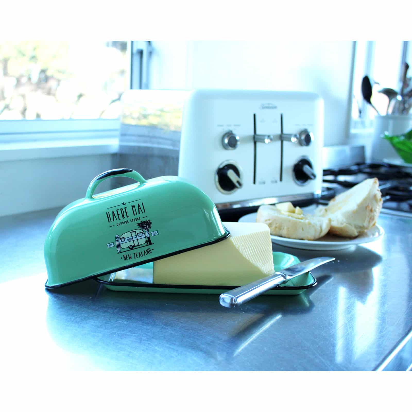Enamel Butter Dish - Haere Mai - Green