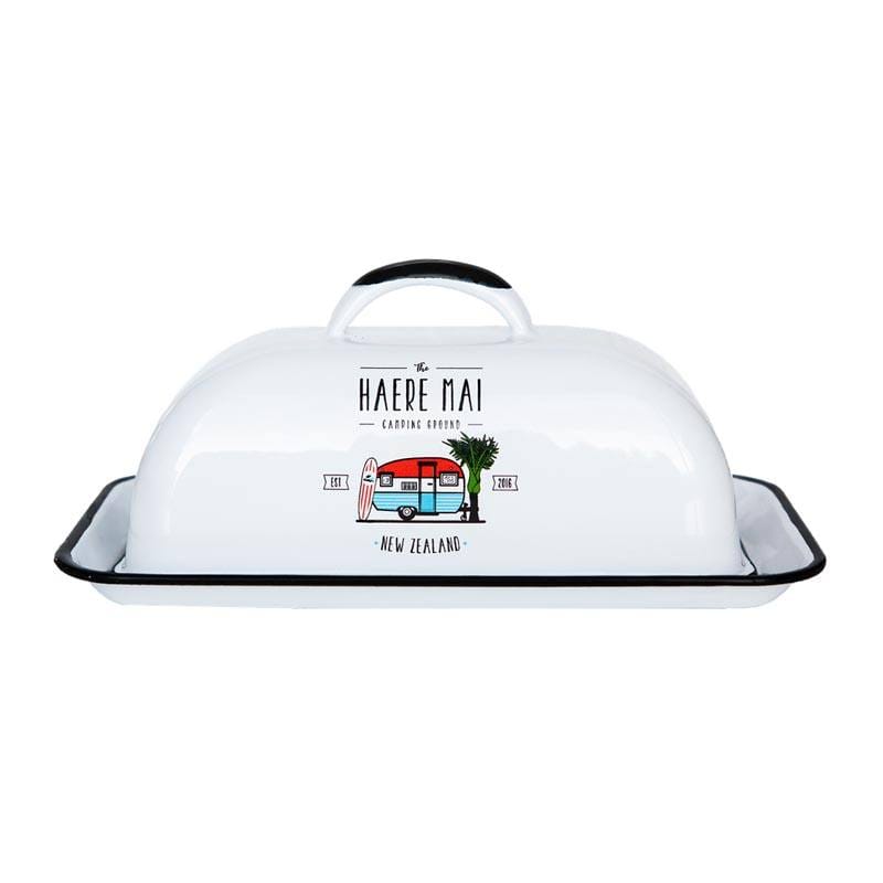 Enamel Butter Dish - Haere Mai - White
