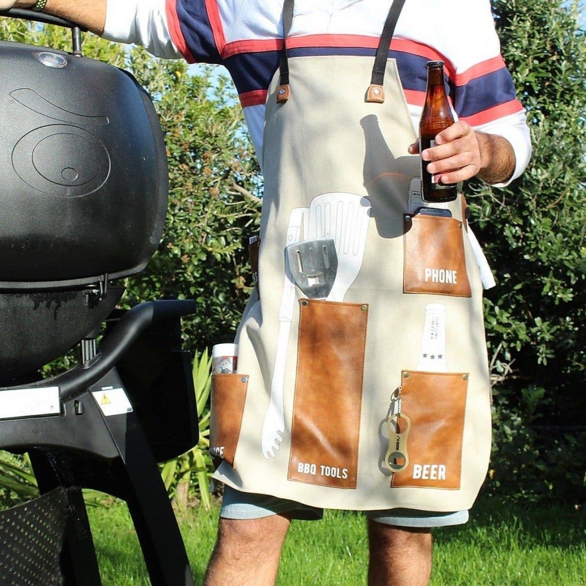 Kiwi BBQ Apron with Bottle Opener - Tan