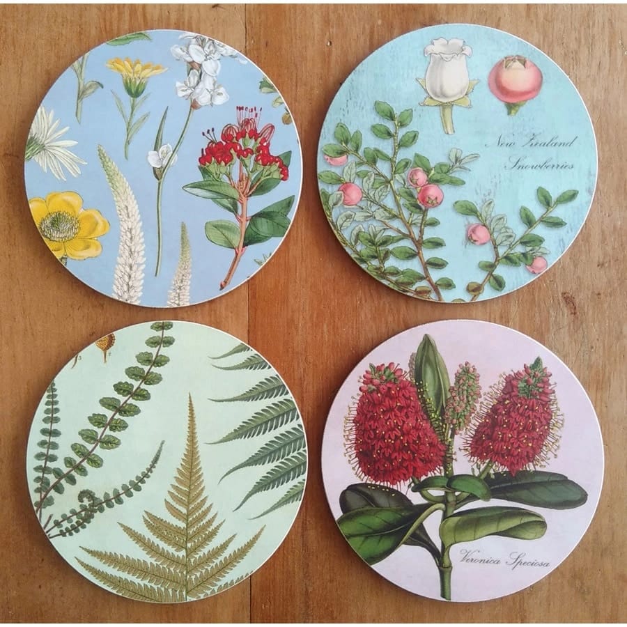 NZ Vintage Botanical Coaster - NZ Ferns