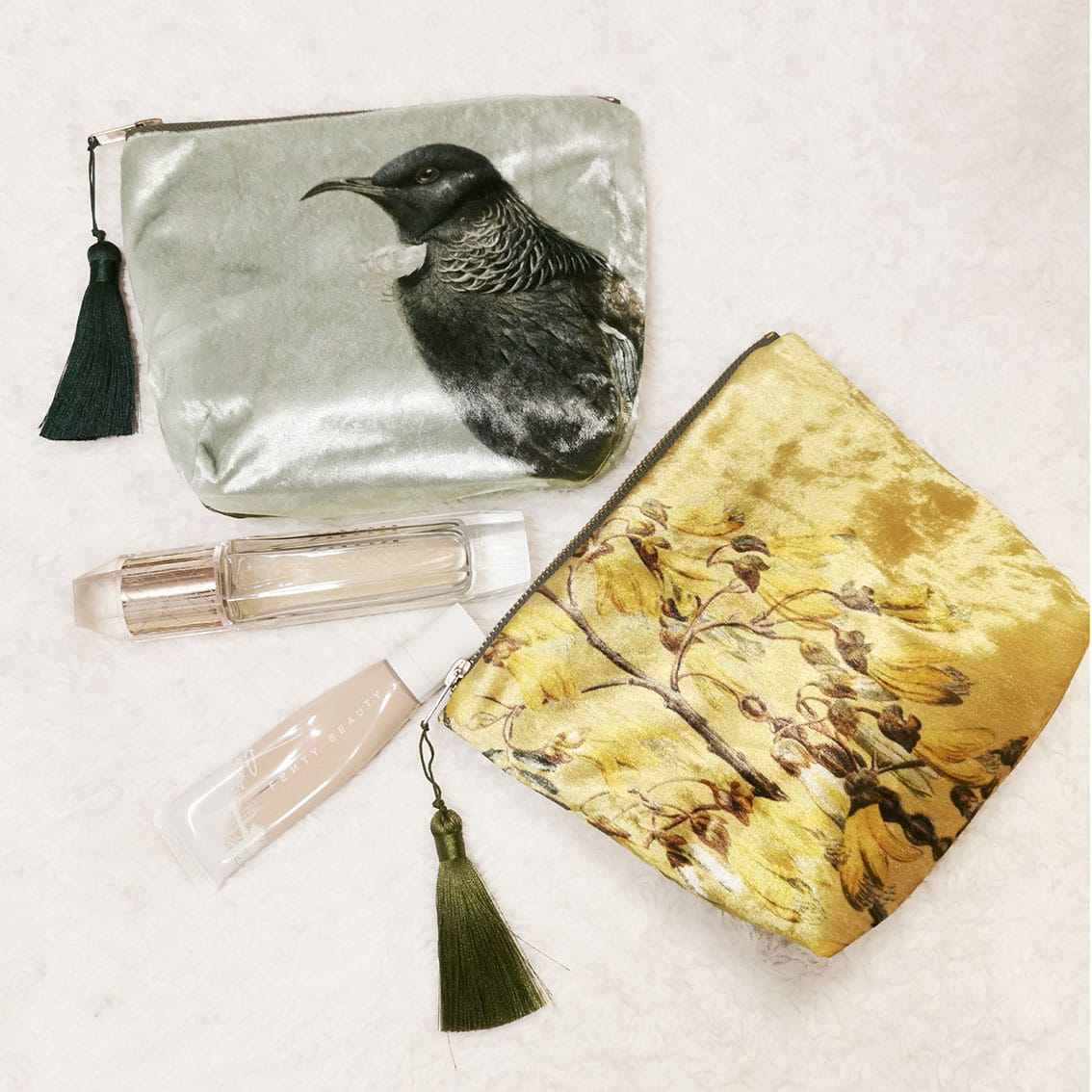 Velvet Cosmetic Bag - Hushed Green Tui - Image 3