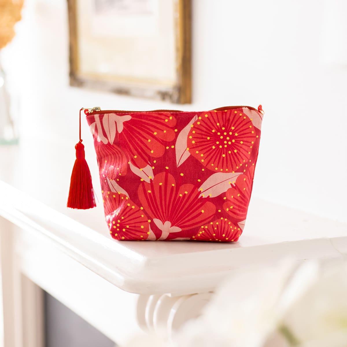 Bright Botanical Pohutukawa Velvet Cosmetic Bag