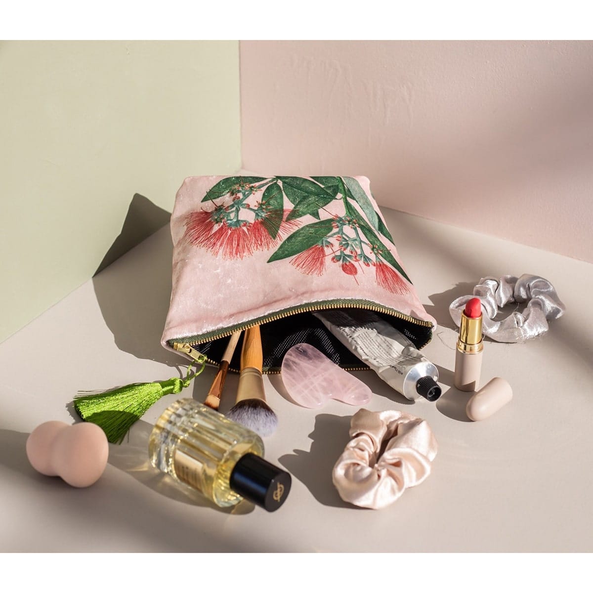 Velvet Cosmetic Bag - Vintage Botanical Pohutukawa